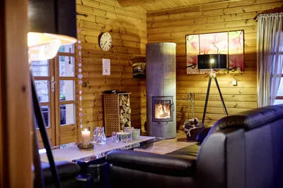 Gemütliches Wohnzimmer mit Blick auf den Kaminofen.